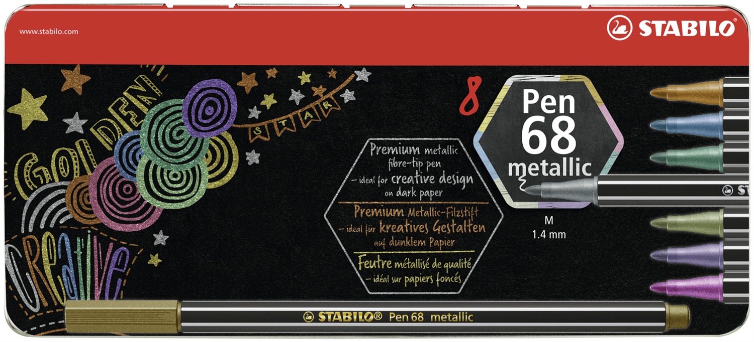 STABILO Pen 68 metallic - Pennarello Premium Metallizzato - Scatola in metallo da 8 pz - Colori assortiti