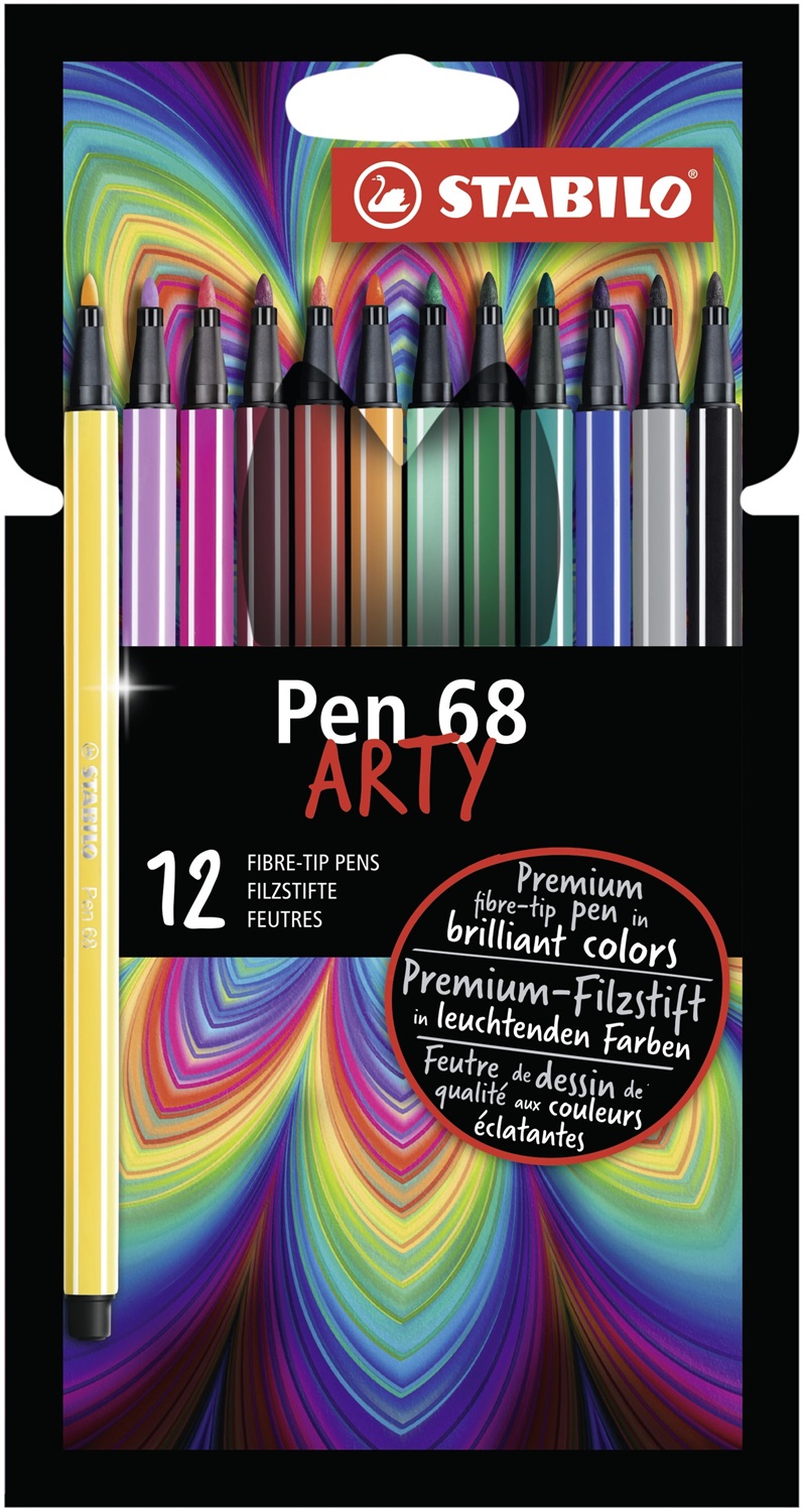 Stabilo Pen 68 - Pennarello Premium ARTY - Astuccio da 12 colori assortiti - Tratto 1 mm - Resistente fino a 24 ore