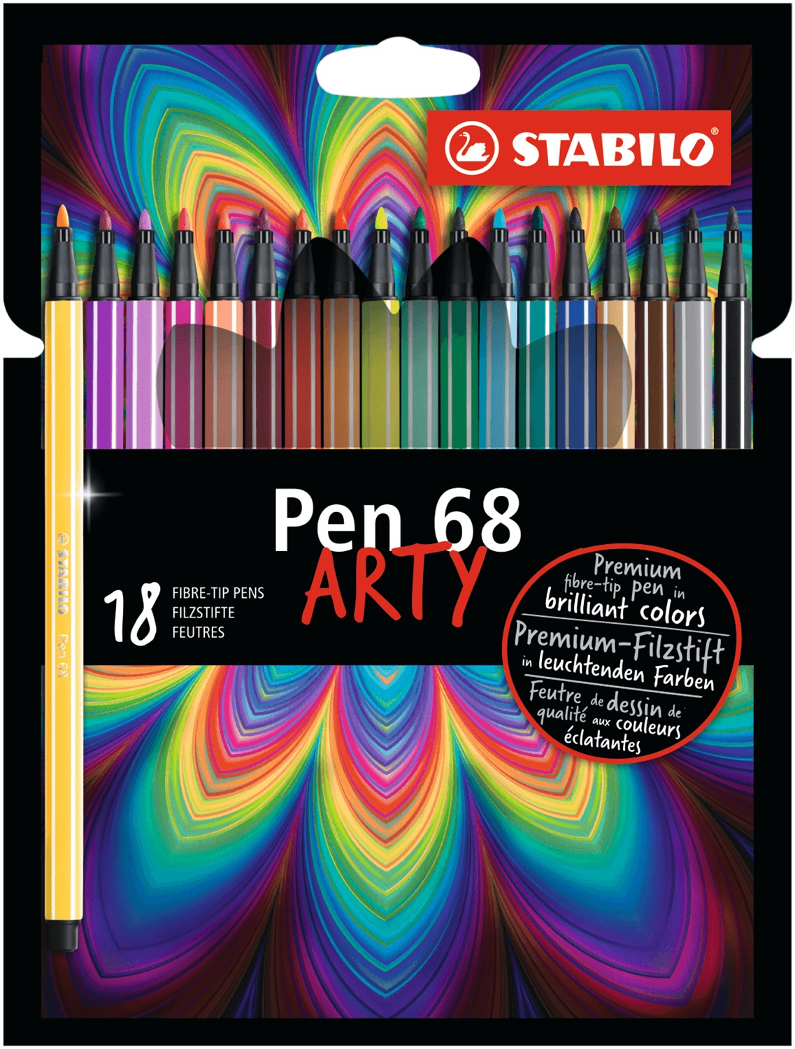 STABILO Pen 68 - Pennarello Premium - Astuccio da 18 Colori Assortiti - Tratto 1 mm - Punta Robusta M