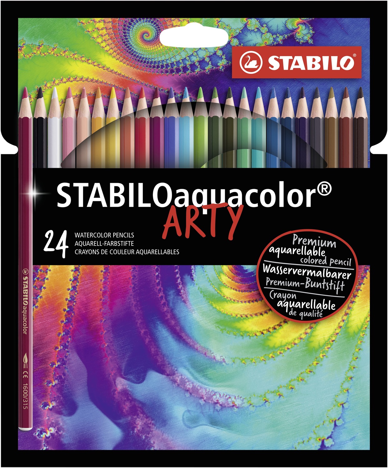 STABILO Pastelli Acquerellabili Arty - Astuccio da 24 Colori Assortiti - Spessore Tratto 2,8 mm