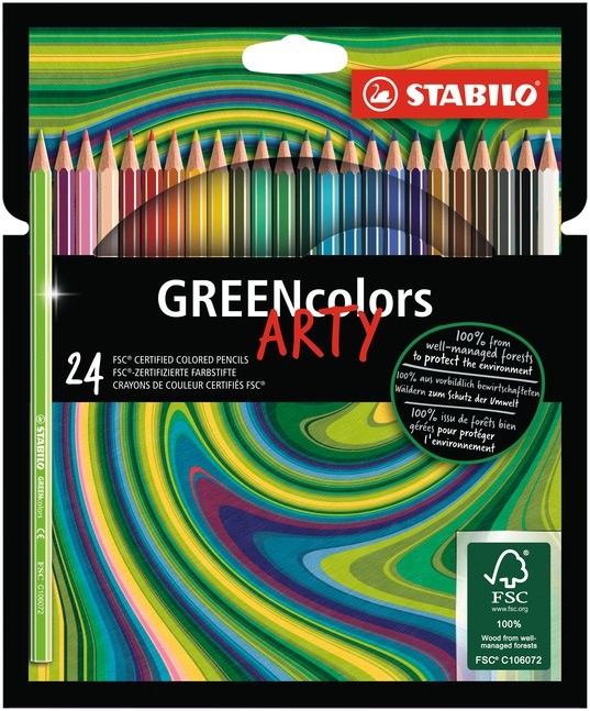 STABILO GREENcolors - Matita colorata Ecosostenibile - ARTY - Astuccio da 24 colori assortiti - Fusto esagonale in legno certificato FSC