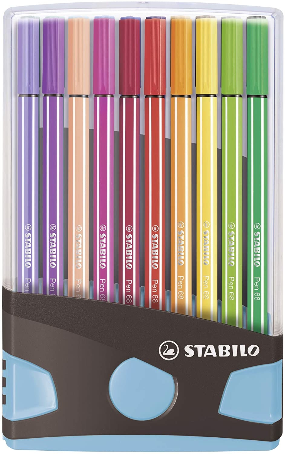 STABILO Pen 68 Pennarello Premium Colorparade - Astuccio da 20 antracite/azzurro - Punta 1 mm - Colori brillanti e resistenti