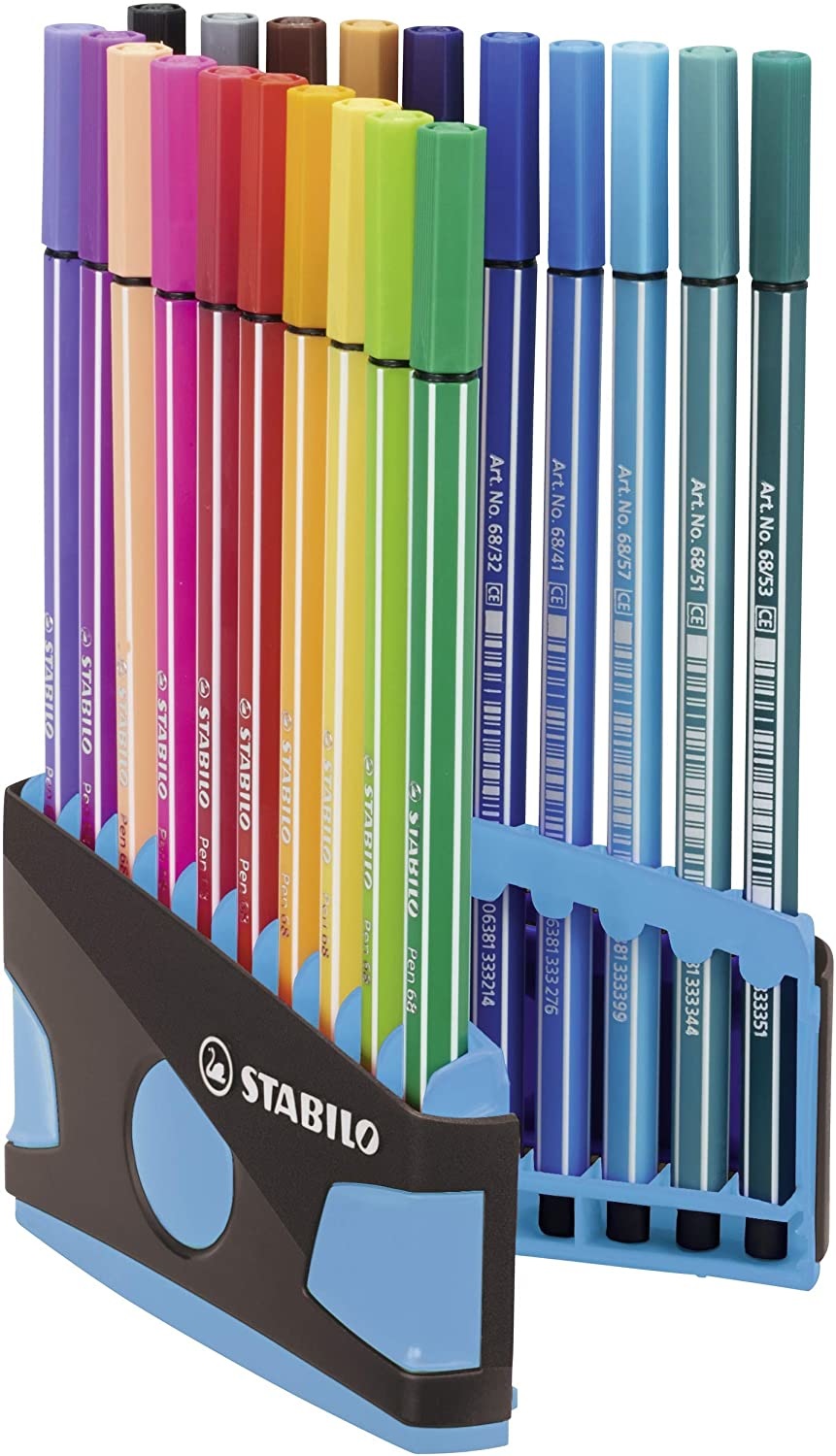 STABILO Pen 68 Pennarello Premium Colorparade - Astuccio da 20 antracite/azzurro - Punta 1 mm - Colori brillanti e resistenti
