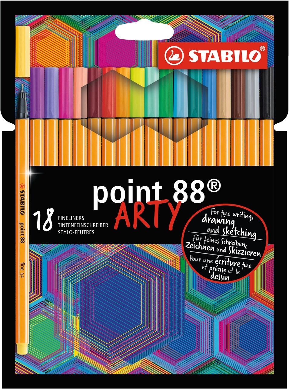 Stabilo Point 88 Fineliner ARTY - Astuccio da 18 colori assortiti, tratto 0,4 mm, punta rinforzata in metallo