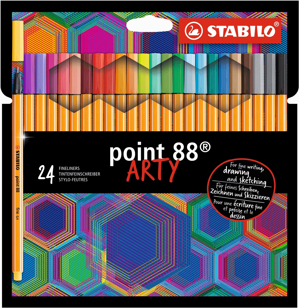Stabilo Point 88 Fineliner 0,4 mm - Astuccio da 24 colori assortiti - Punta rinforzata in metallo, fusto esagonale