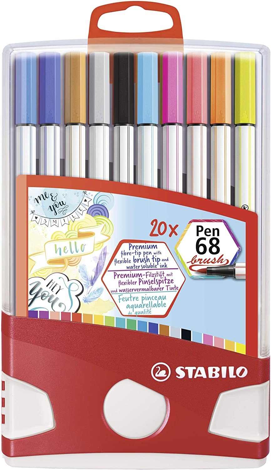 STABILO Pen 68 brush - Pennarello Premium con Punta a Pennello - Astuccio da 20 Colori Assortiti (inclusi 5 Neon)