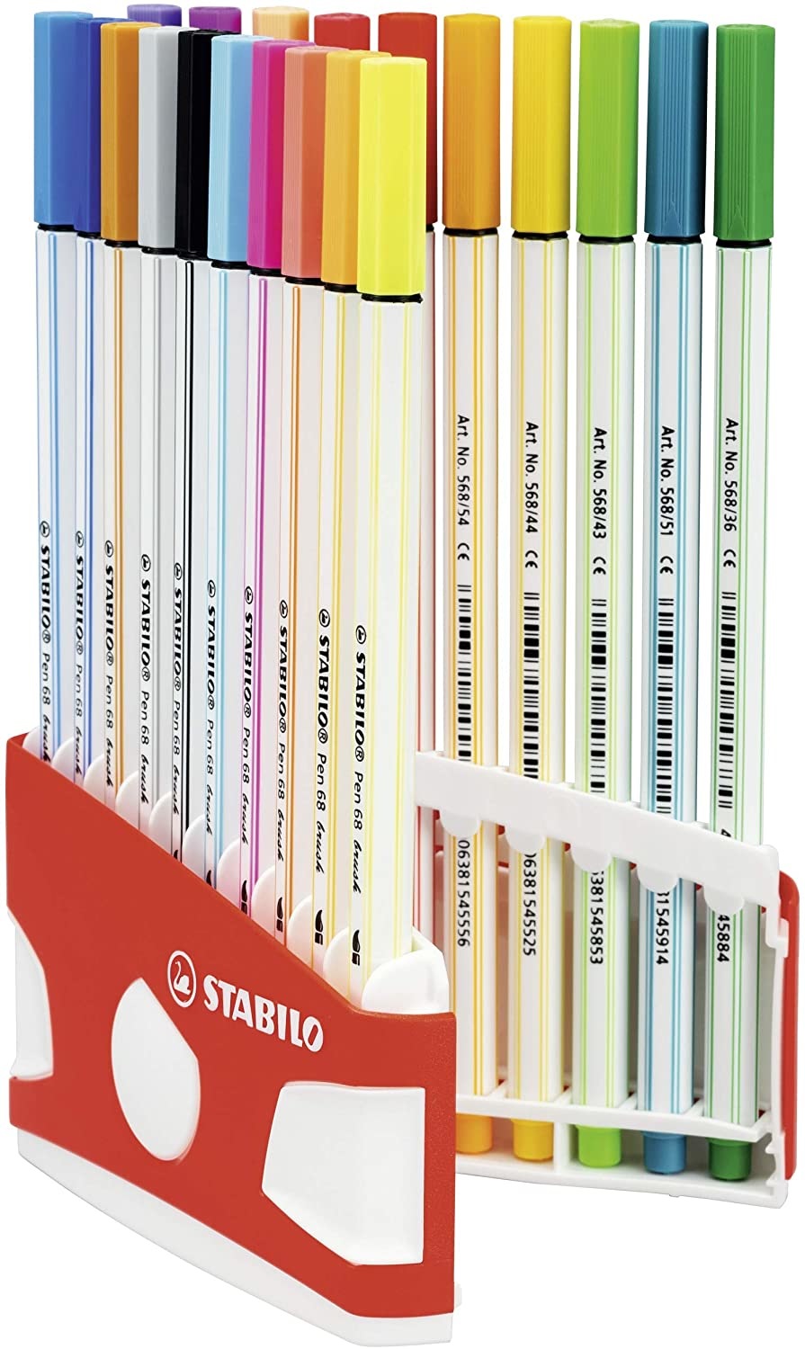 STABILO Pen 68 brush - Pennarello Premium con Punta a Pennello - Astuccio da 20 Colori Assortiti (inclusi 5 Neon)