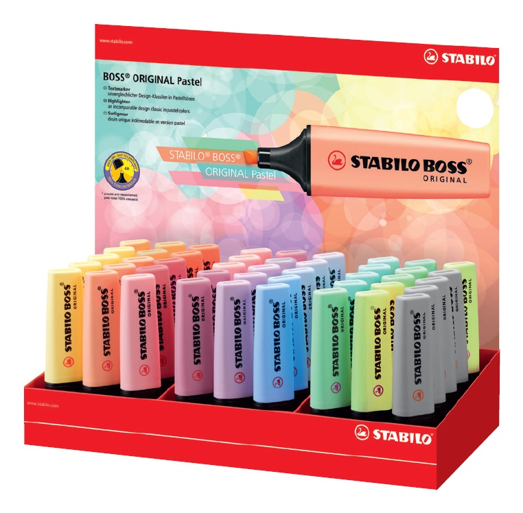 STABILO BOSS ORIGINAL PASTEL Evidenziatore 45 pz Punta Smussata Multicolore - Inchiostro Fluorescente, Doppia Ampiezza di Tratto