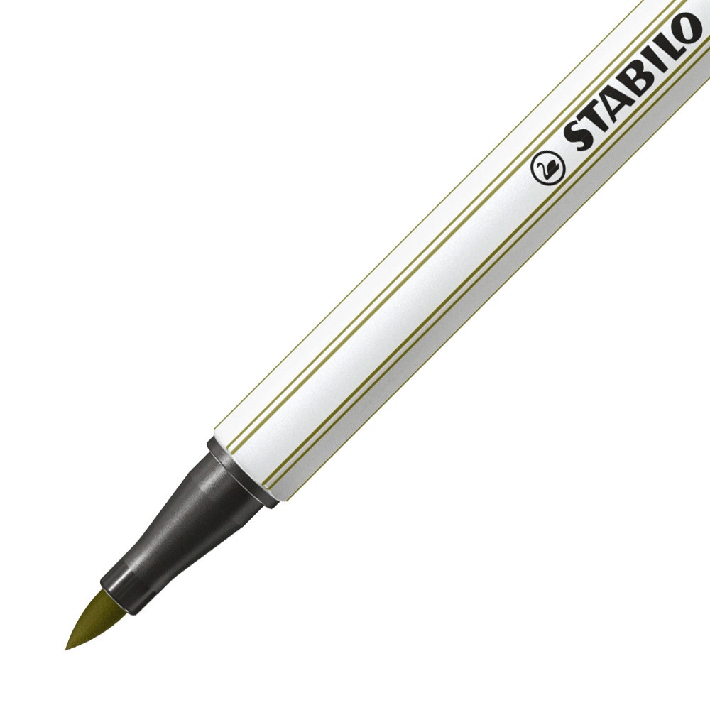 STABILO Pen 68 brush - Pennarello a punta a pennello M 1 mm verde muschio - Ideale per hand lettering e tecniche acquarello