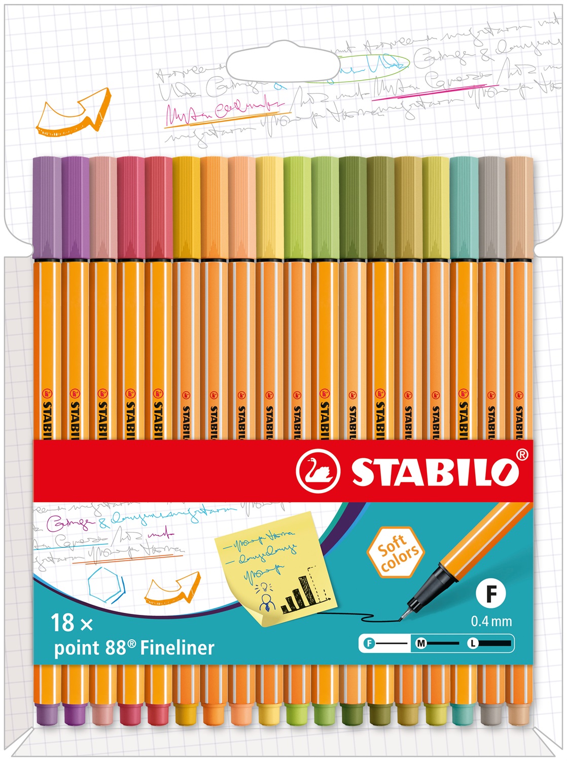STABILO Point 88 Fineliner 0,4 mm - Astuccio da 18 colori caldi assortiti - Punta rinforzata in metallo