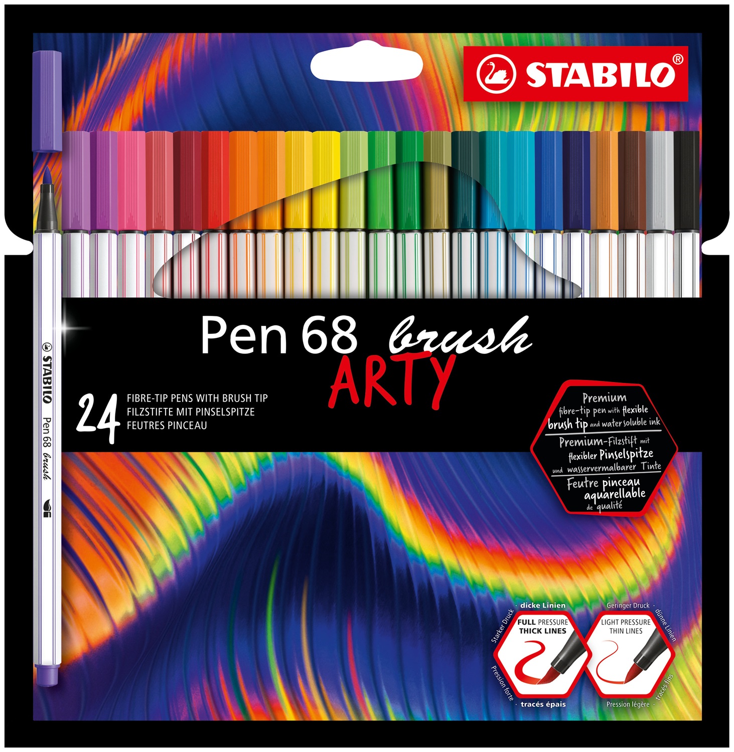 Stabilo Pen 68 brush - Pennarello Premium con punta a pennello - Astuccio da 24 colori assortiti