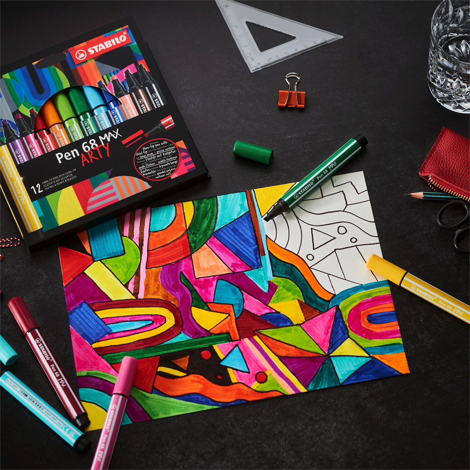 STABILO Pen 68 MAX Pennarello con Punta Scalpello - Astuccio da 6 Colori Assortiti (1 mm e 5 mm)