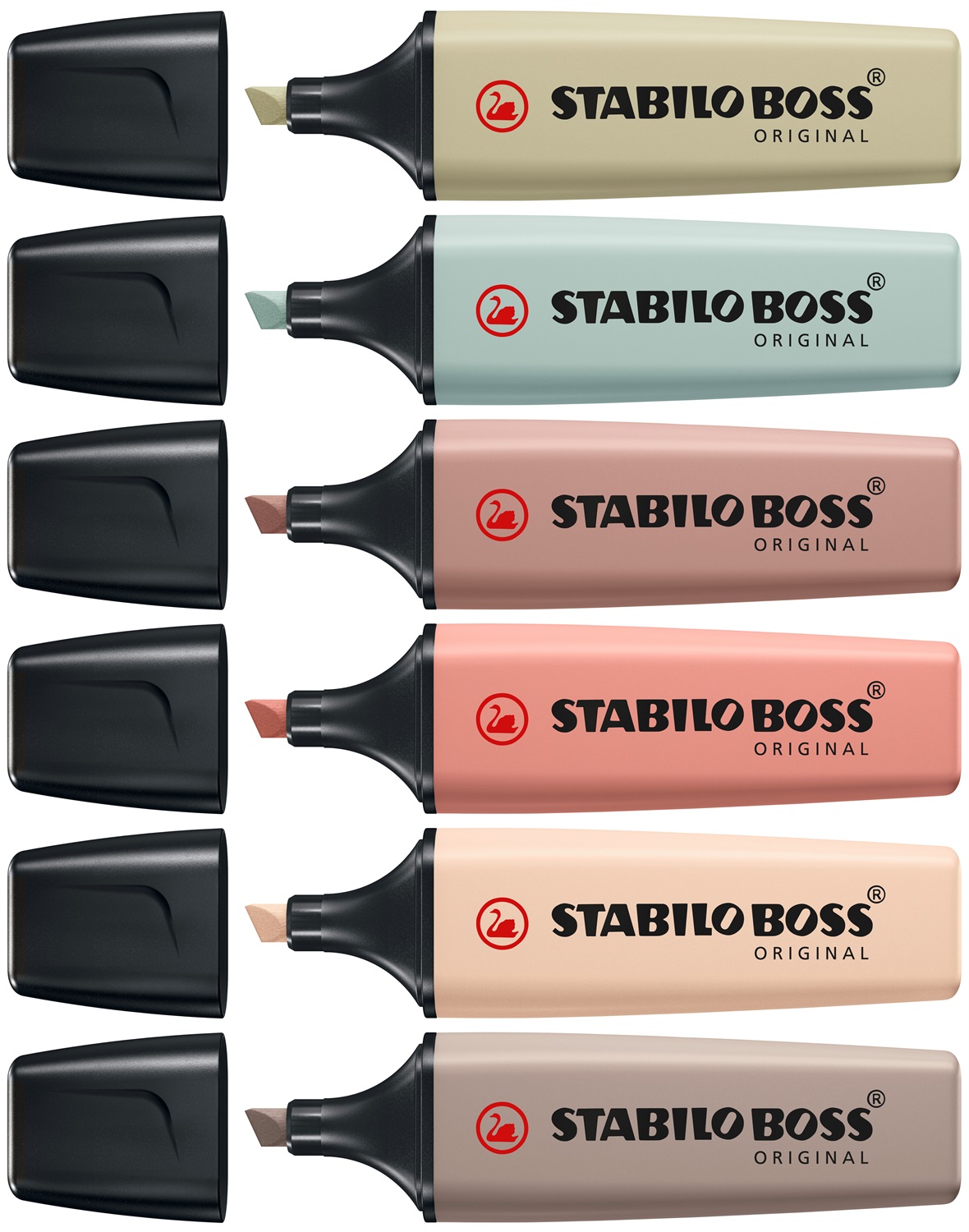 Stabilo BOSS ORIGINAL NatureColors - Evidenziatore Astuccio da 6 Pezzi - Colori: Sabbia, Cenere, Foglia di Tè, Terra di Siena, Verde Oliva, Fava di Cacao - Tratto 2 5 mm