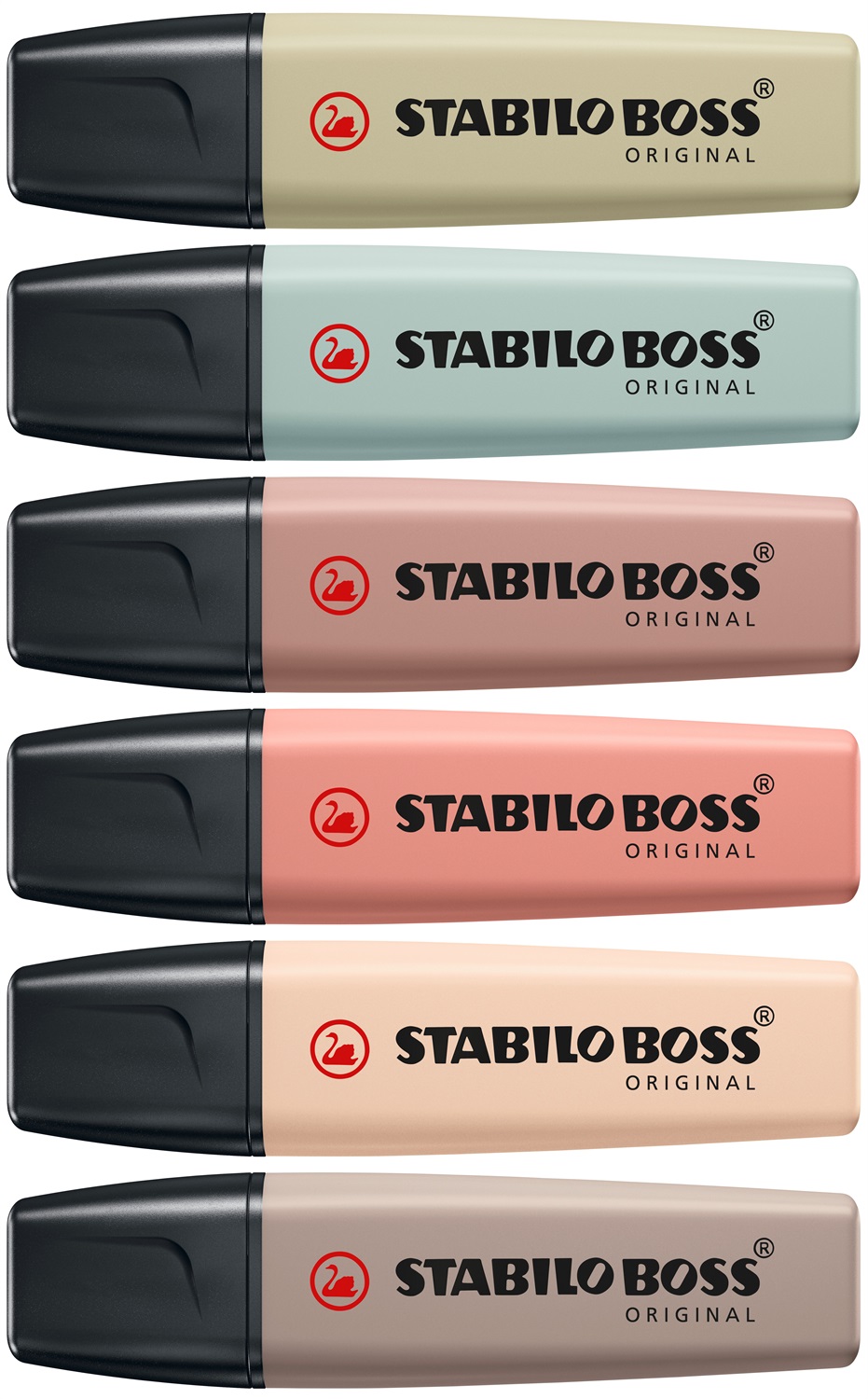 Stabilo BOSS ORIGINAL NatureColors - Evidenziatore Astuccio da 6 Pezzi - Colori: Sabbia, Cenere, Foglia di Tè, Terra di Siena, Verde Oliva, Fava di Cacao - Tratto 2 5 mm