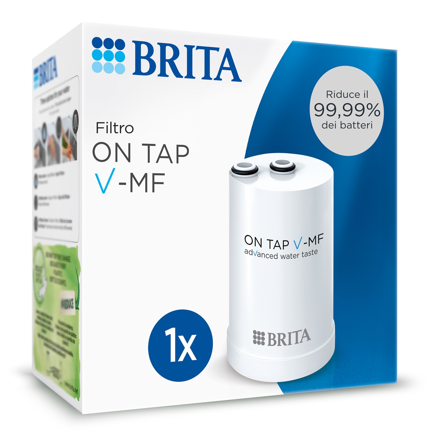 BRITA Filtro acqua rubinetto ON TAP V-MF (600L) - Riduce cloro, PFAS, elimina il 99,99% dei batteri, filtra microparticelle e metalli - Sostituzione semplice e monitoraggio della durata