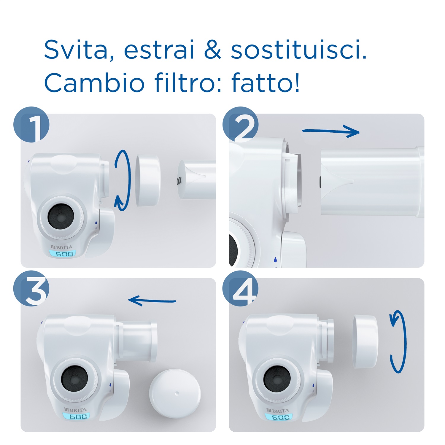 BRITA Filtro acqua rubinetto ON TAP V-MF (600L) - Riduce cloro, PFAS, elimina il 99,99% dei batteri, filtra microparticelle e metalli - Sostituzione semplice e monitoraggio della durata