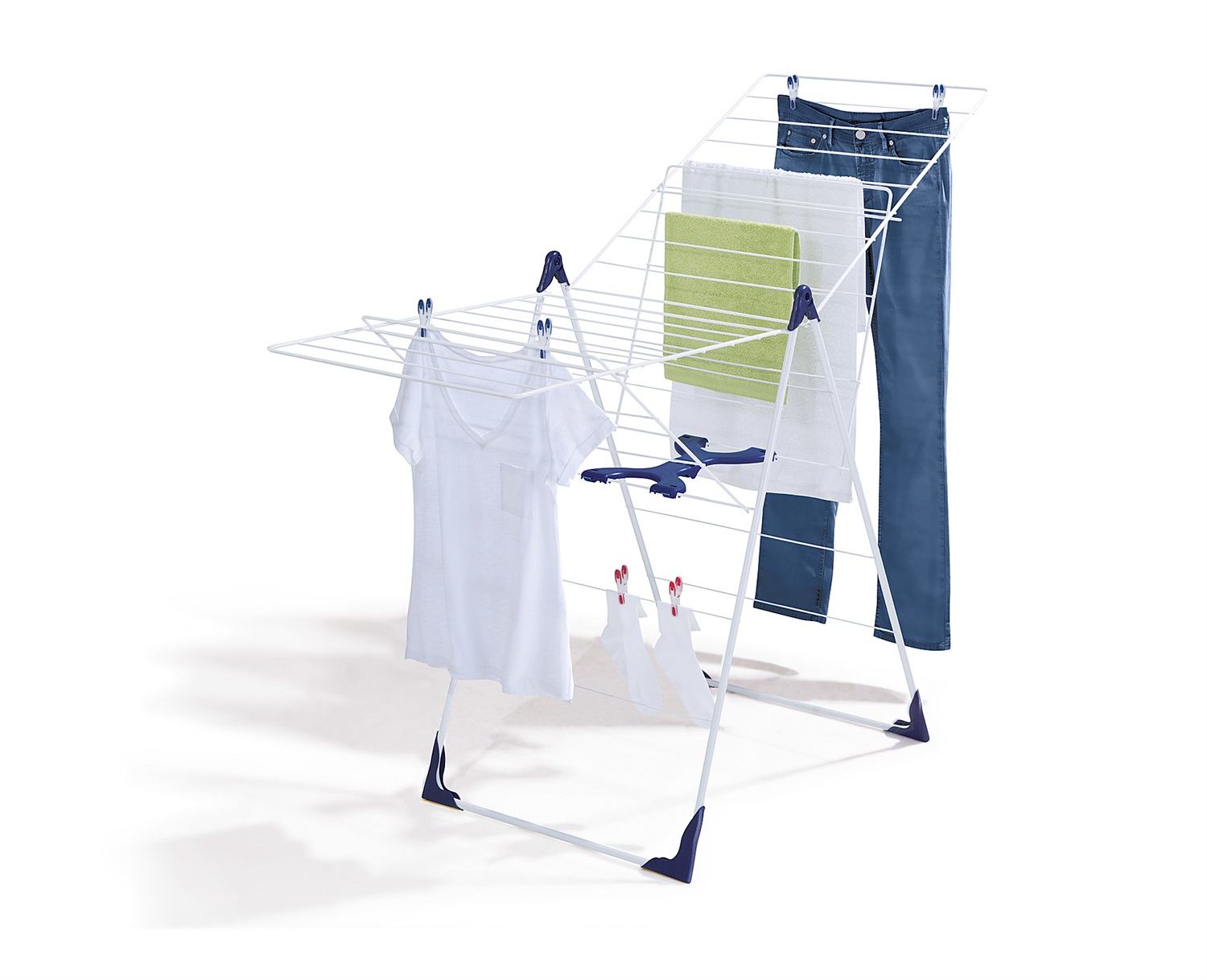 Leifheit Stendibiancheria Roma 200 - Bianco, Altezza Regolabile fino a 140 cm, Capacità per 2 Carichi di Lavatrice