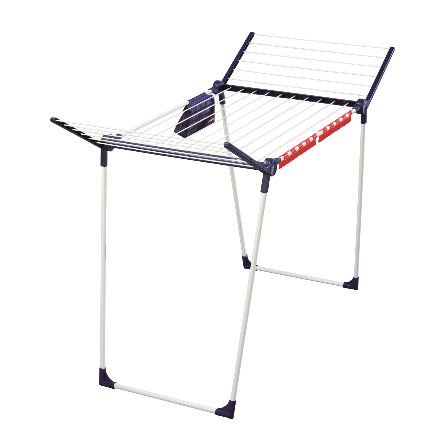 Leifheit Pegasus 180 Solid Plus Stendibiancheria da pavimento Estensibile con Ali Pieghevoli e Porta Mollette - Blu, Argento