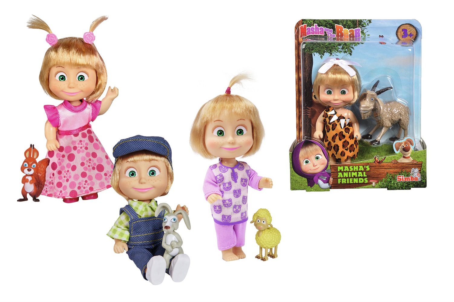 Simba Masha Personaggio 12 cm con Amici Cuccioli - 4 Modelli Assortiti, Multicolore