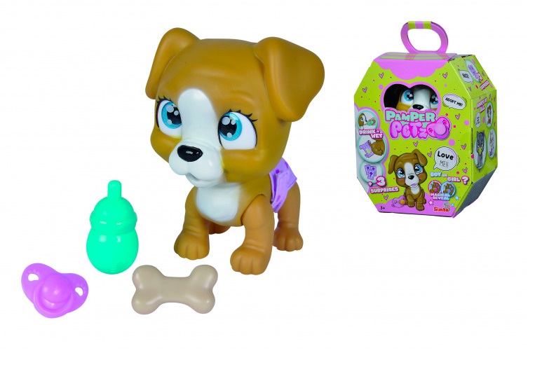 Simba Toys Pamper Petz Cagnolino Interattivo 105953050 - Gioco Elettronico per Bambini 3 Anni con Funzione Beve e Bagna, Pannolino e 3 Accessori