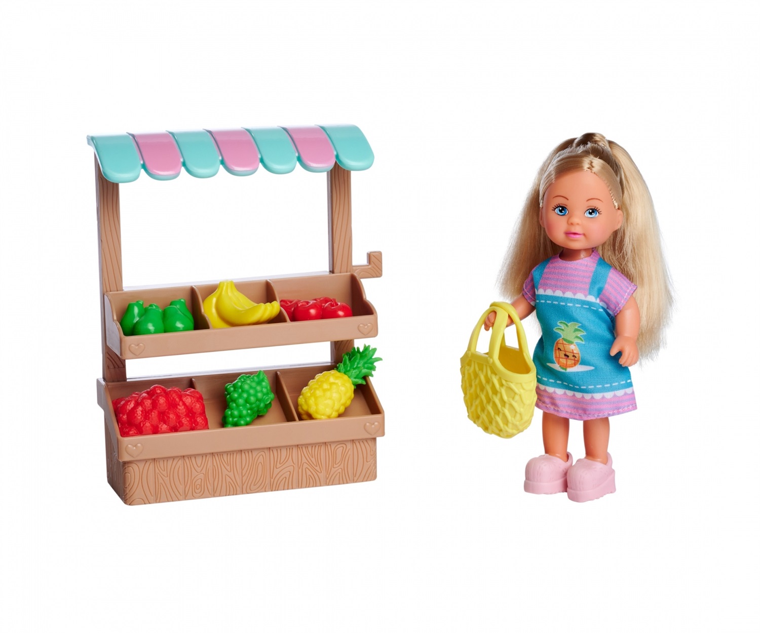 Simba Toys Evi Love Bambola con Mercato Frutta e Cavalletto - 12 cm, dai 3 anni