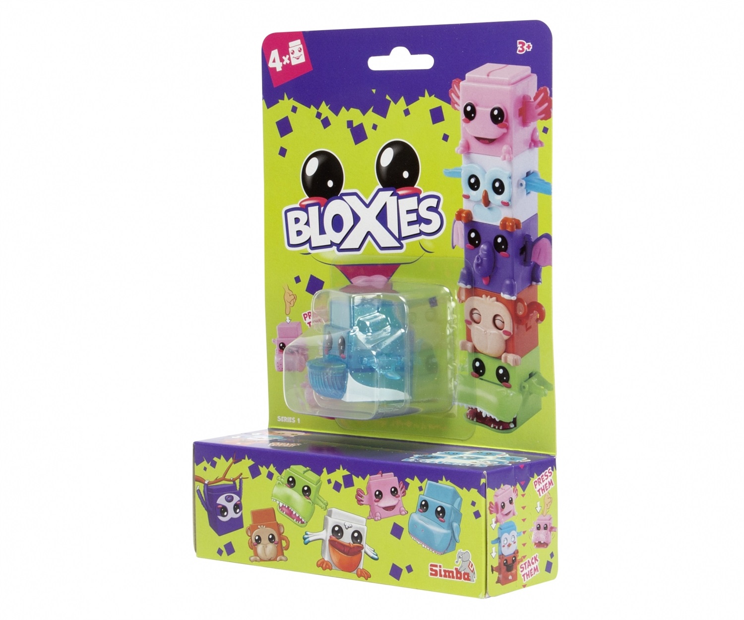 Simba Toys Bloxies 105952627 - Set di Costruzione con 4 Pezzi di Animali Impilabili per Bambini dai 3 Anni