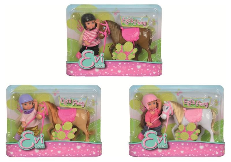 Simba Evi Love con Pony - Bambola e Cavallo Multicolore, 16 cm, Età 3 , 3 Assortimenti