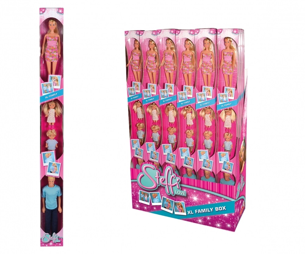 Simba Steffi Love Famiglia - Set di 4 Bambole (Steffi, Kevin, Evi, Timmy) con Vestito a Fiori, Dimensioni: Steffi e Kevin 29 cm, Evi e Timmy 12 cm, Età 3