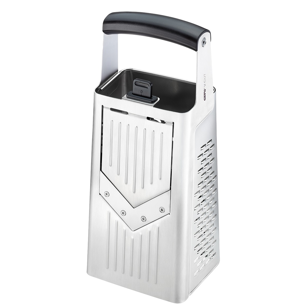 GEFU 10761 Grattugia Quadrata 4 Lati V-CUT con Mandolina Integrata in Acciaio Inox Argento