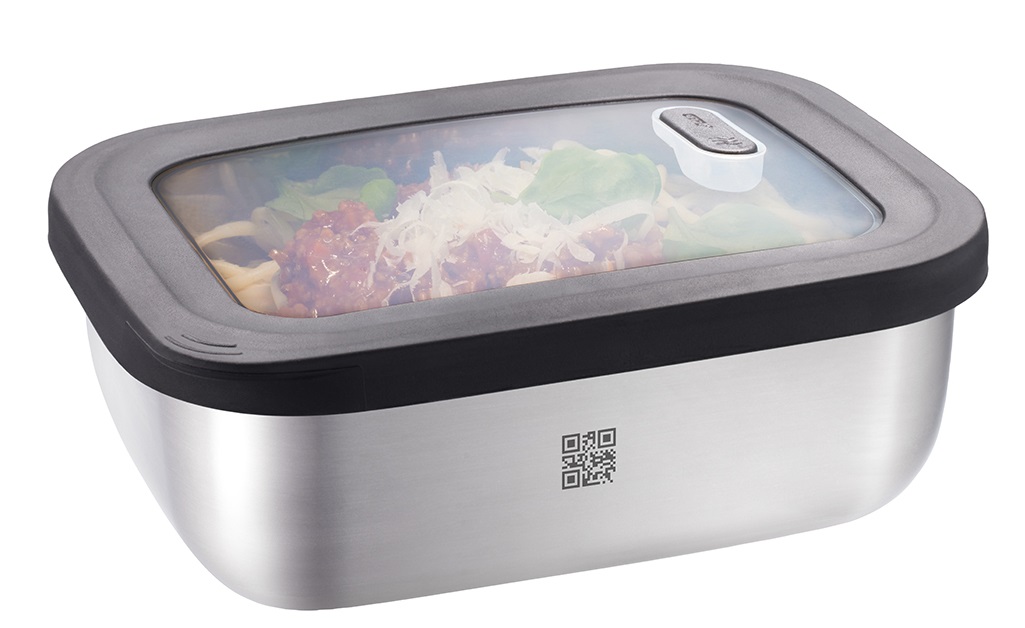 GEFU Provido Contenitore Salvafreschezza Rettangolare 1,3 L, Ermetico e A prova di Perdite, Acciaio Inox e Plastica