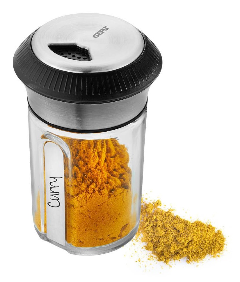 Gefu X-PLOSION - Shaker per spezie ed erbe aromatiche in vetro con coperchio ermetico e dosaggio scalare