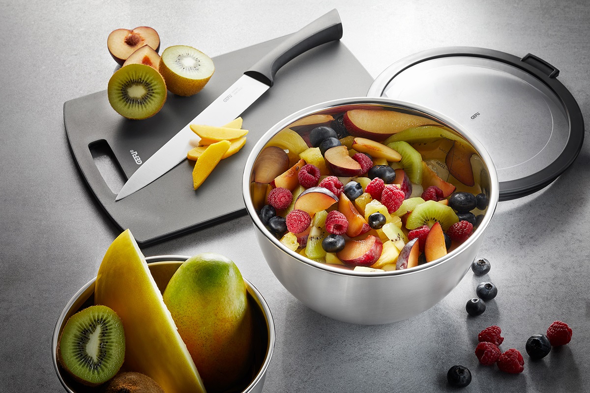 GEFU MONDI Set di Ciotole Salvafreschezza in Acciaio Inox con Coperchio - 3 Pezzi (1L, 2.5L, 4.5L) Impilabili