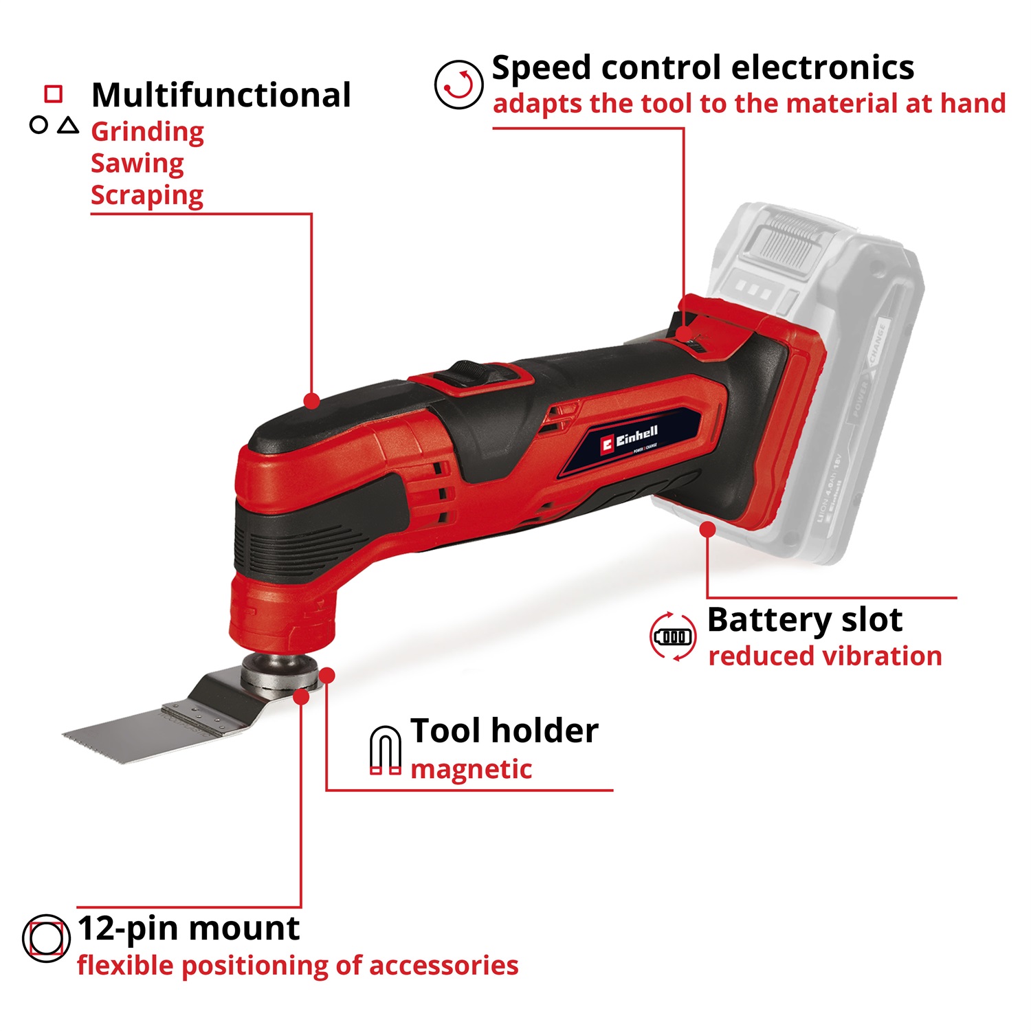 Einhell Utensile Multifunzionale a Batteria TC-MG 18 Li-Solo Power X-Change - Oscillazioni 22.000-40.000 (Senza Batteria e Caricabatteria)