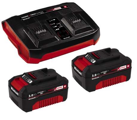 Einhell 2x 3,0Ah & Twincharger Kit Power X-Change - Set batteria e caricabatterie Ioni di Litio, 18V