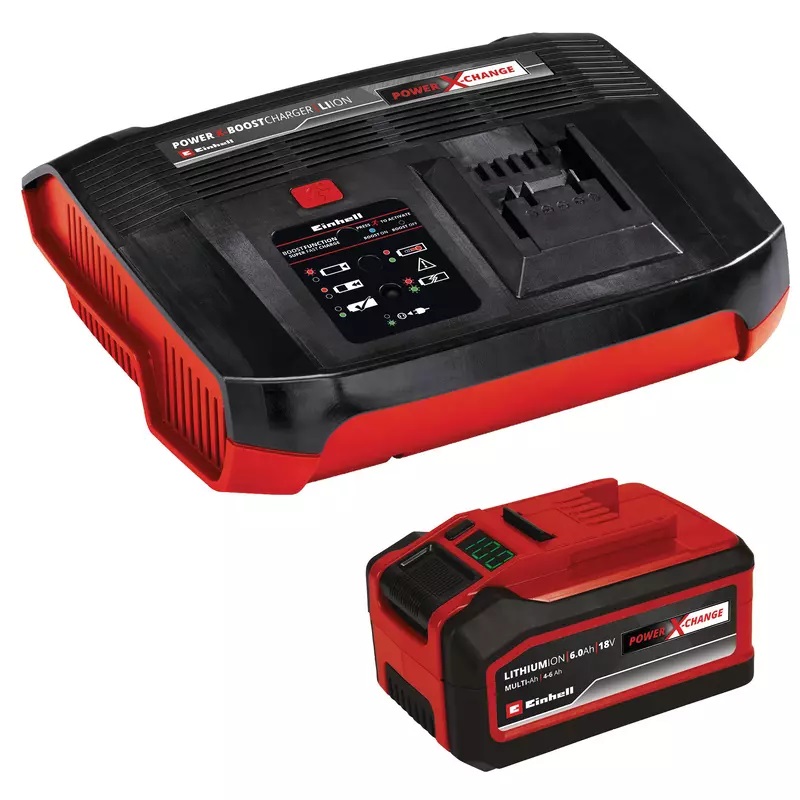 Einhell Starter Kit 4-6Ah 18V con Caricabatteria Boostcharger Power X-Change - Ioni di Litio, Tempo di Ricarica 60 Minuti