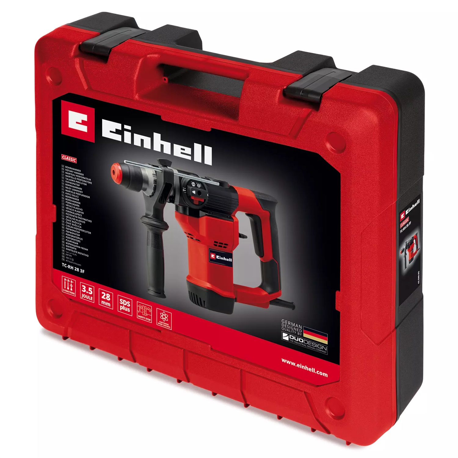 Einhell Martello Perforatore TC-RH 28 3F - 950 W, Forza di Colpimento 3,5 J, Mandrino SDS-plus, 3 Funzioni: Foratura, Perforazione a Percussione e Scalpello, Colore Nero/Rosso