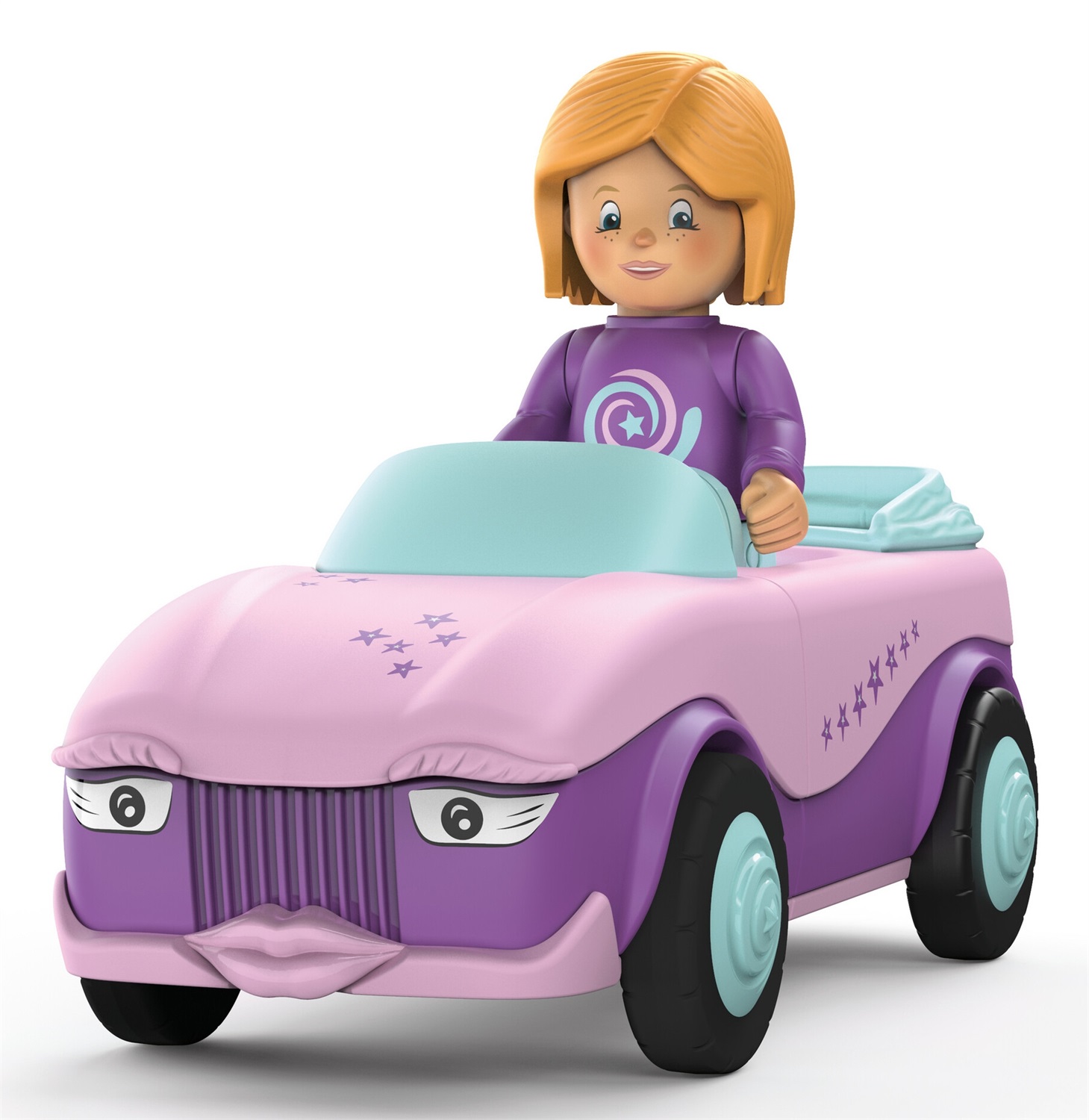Toddys Betty Blinky - Set di macchinine componibili con figurina mobile e motore a frizione, Rosa/Viola, per bambini da 12 mesi