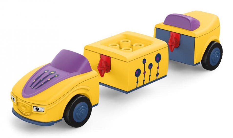 Siku Toddys Zoe Zoomy - Veicolo Componibile a 3 Parti con Figurina Mobile e Motore a Frizione, Giallo/Viola, per Bambini dai 12 Mesi