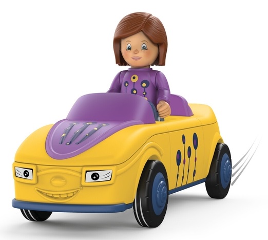 Siku Toddys Zoe Zoomy - Veicolo Componibile a 3 Parti con Figurina Mobile e Motore a Frizione, Giallo/Viola, per Bambini dai 12 Mesi