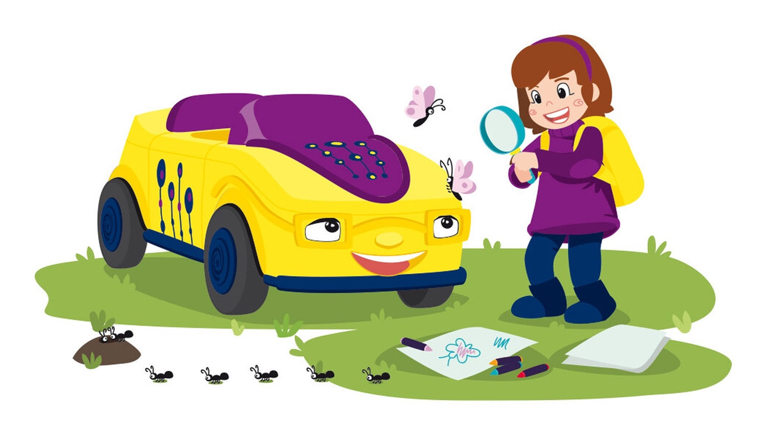 Siku Toddys Zoe Zoomy - Veicolo Componibile a 3 Parti con Figurina Mobile e Motore a Frizione, Giallo/Viola, per Bambini dai 12 Mesi