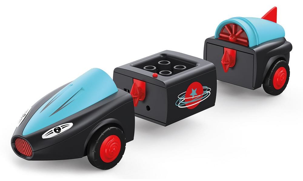 Toddys by siku 0115 Sam Speedy - Veicolo giocattolo componibile a 3 parti con luci, suoni e figurina mobile, motore a frizione, Nero/Turchese, per bambini dai 12 mesi