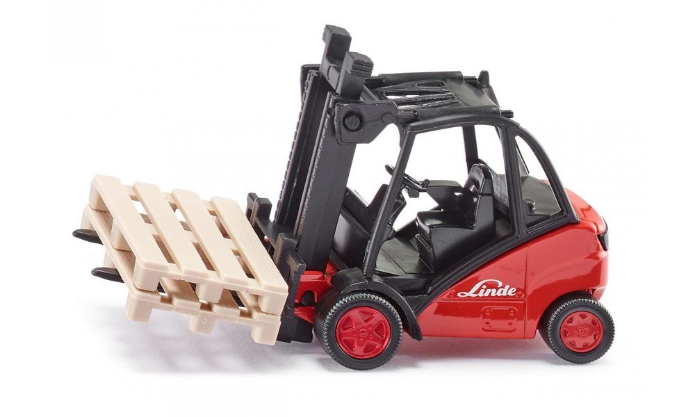 Siku 1722 Carrello Elevatore a Forche Linde 1:50 in Metallo e Plastica Rosso con Forche Mobili e 2 Bancali Inclusi