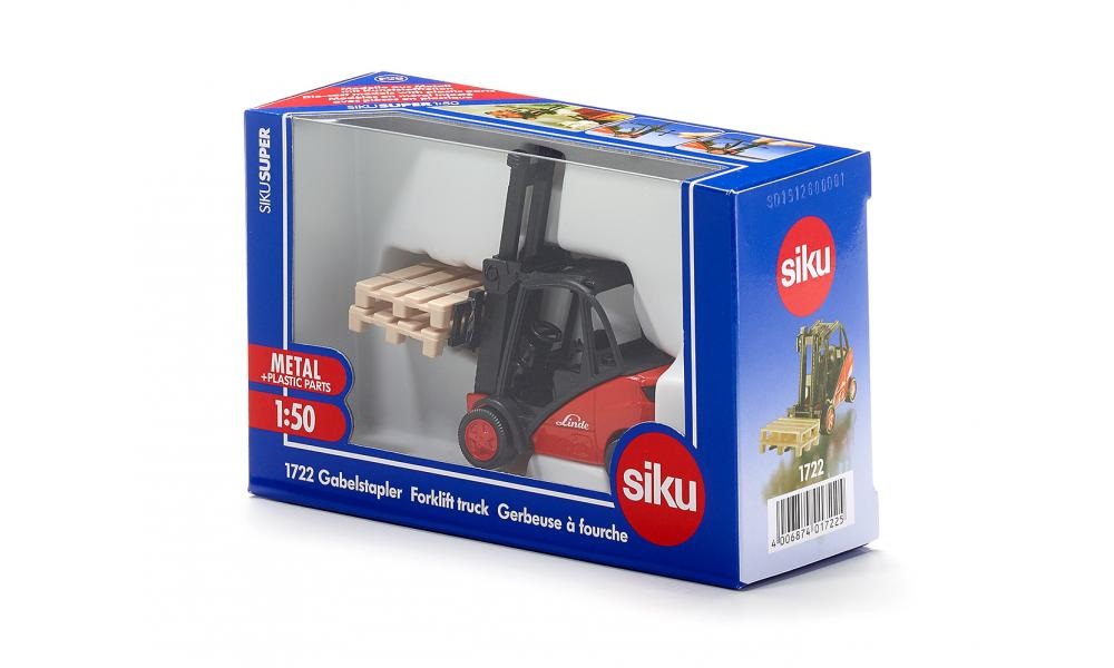 Siku 1722 Carrello Elevatore a Forche Linde 1:50 in Metallo e Plastica Rosso con Forche Mobili e 2 Bancali Inclusi