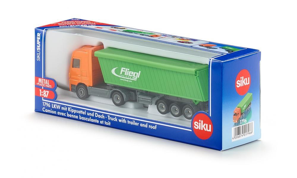 Siku 1796 - Camion con Semirimorchio a Cassone Ribaltabile 1:87 in Metallo e Plastica, Verde e Arancione