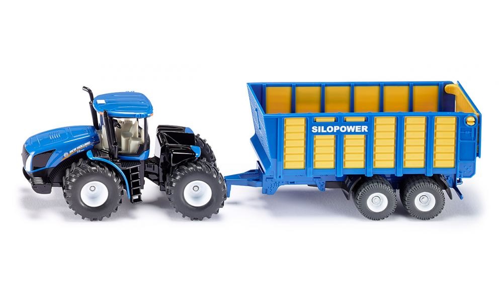 Siku 1947 Trattore New Holland T con Rimorchio - Scala 1/50, Metallo e Plastica, Blu, Multifunzionale