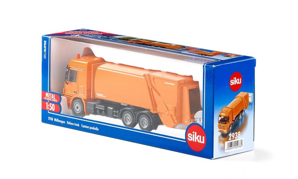Siku 2938 Camion della Spazzatura 1/50 in Metallo e Plastica Verde e Bianco con Parte Posteriore Apribile e Bidone della Spazzatura