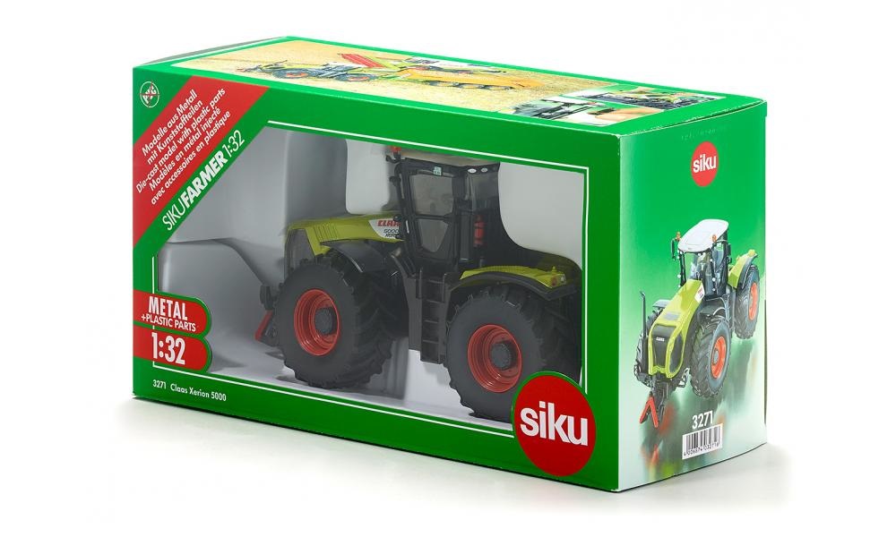 Siku Claas Xerion 5000 Trattore Giocattolo 1:32 in Metallo e Plastica Verde con Sterzatura Ackermann e Gancio di Traino