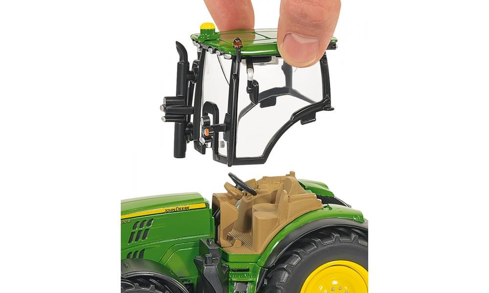 Siku Trattore John Deere 6210R 1:32 in Metallo e Plastica Verde con Sterzatura Ackermann e Gancio di Traino