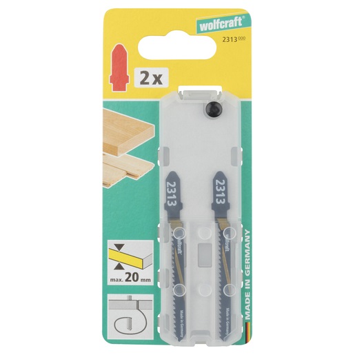 Wolfcraft 2313000 - 2 Lame per Seghetti Alternativi HCS, Attacco a T, Lunghezza Dentata 50 mm, Taglio Curvo, Adatte per Legno e Compensato