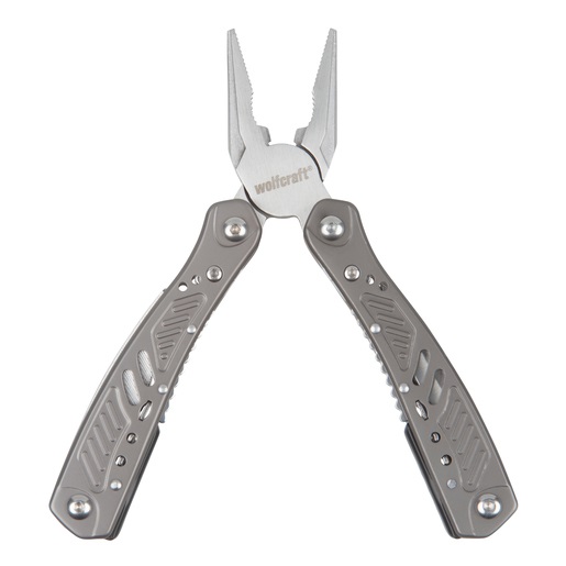 wolfcraft 4080000 Pinza Multiuso Tascabile 13 in 1 - Attrezzo Richiudibile Metallico per Hobby, Fai-da-te, Campeggio e Viaggi